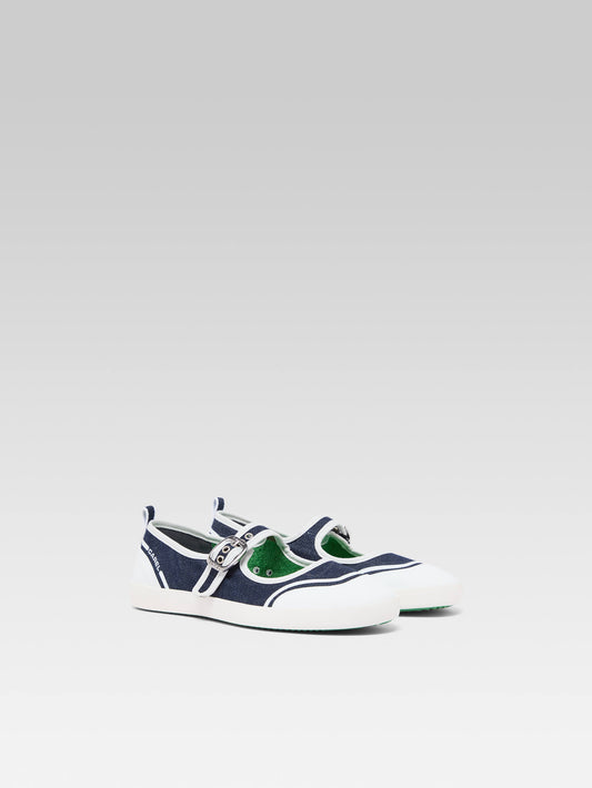 Costa - Blue denim canvas tennis shoes with strap - Image number 4