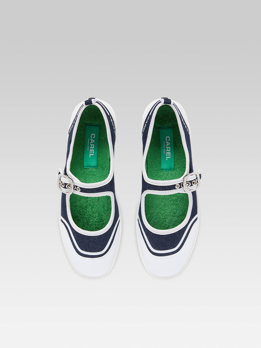 Costa - Blue denim canvas tennis shoes with strap - Image number 5