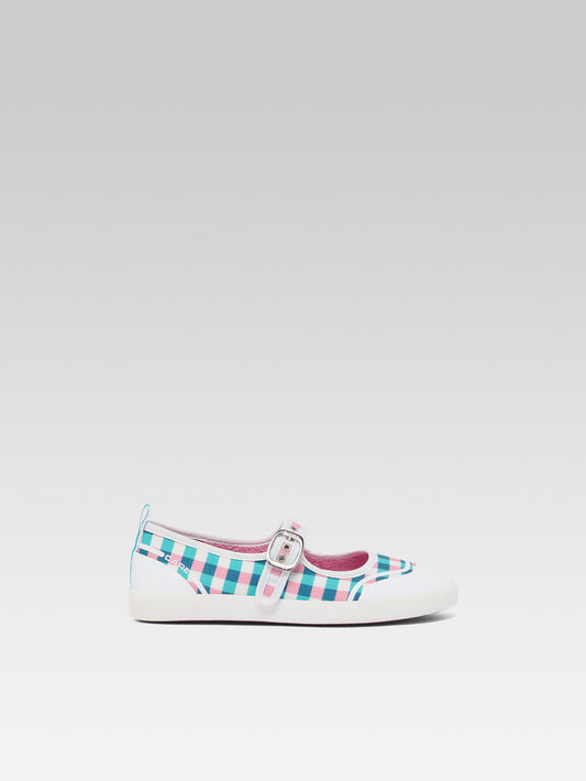 Costa - Tennis à brides toile vichy rose et turquoise - Image numéro 1