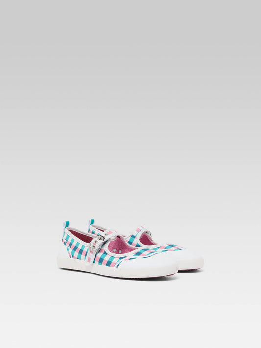 Costa - Tennis à brides toile vichy rose et turquoise - Image numéro 3