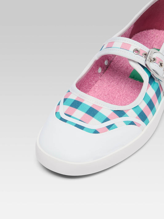 Costa - Tennis à brides toile vichy rose et turquoise - Image numéro 2