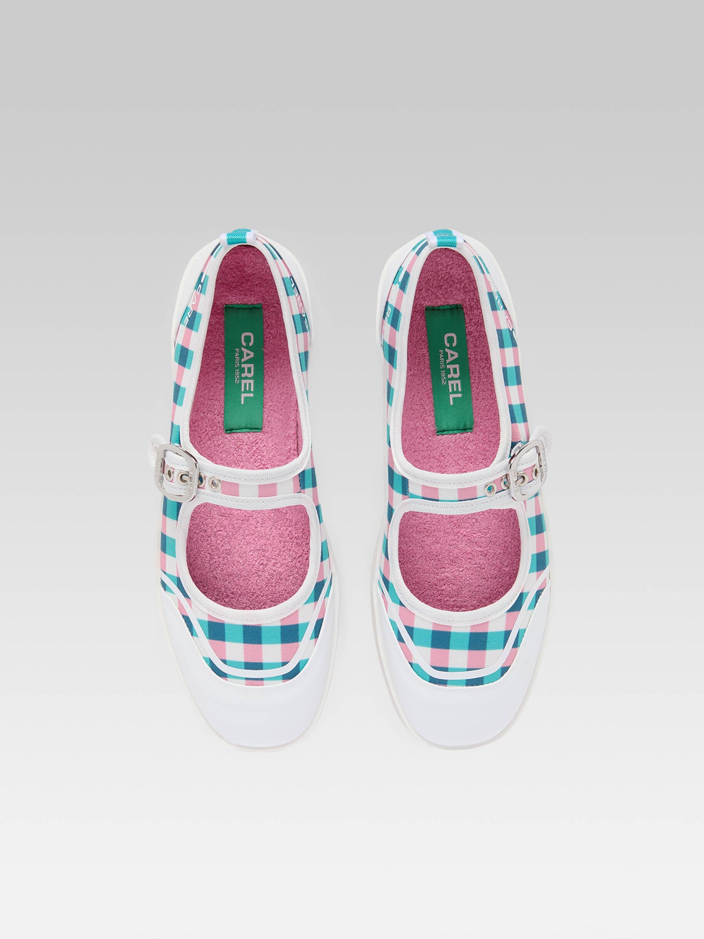Costa - Pink and turquoise vichy canvas tennis shoes with strap