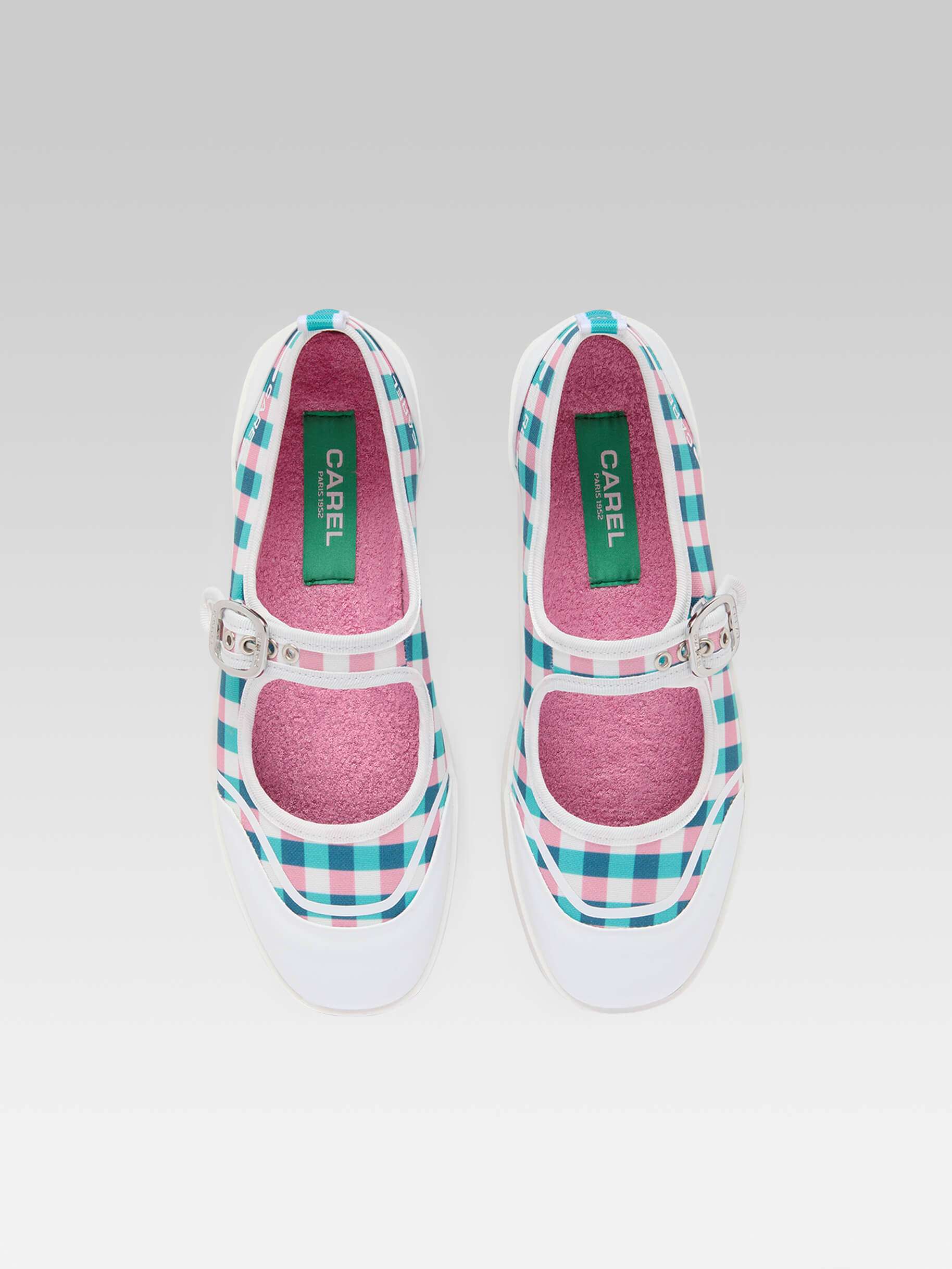 Costa - Pink and turquoise vichy canvas tennis shoes with strap - Image number 4
