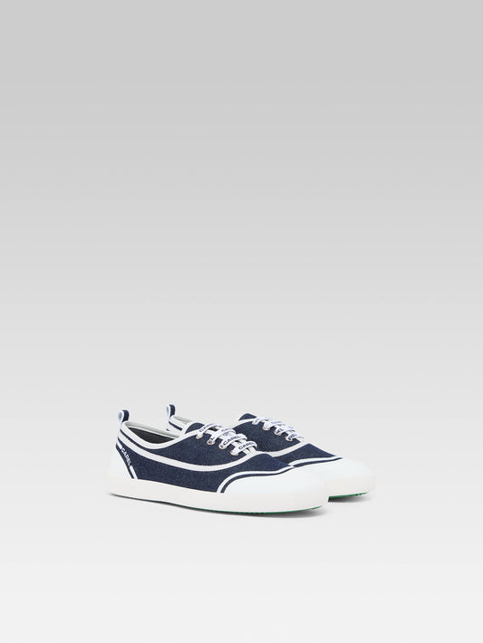 Sol - Blue denim canvas tennis shoes with laces - Image number 3