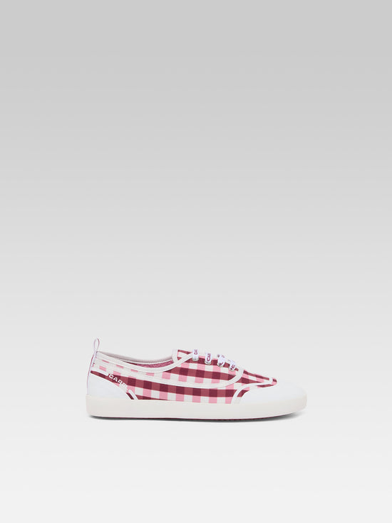 carel Sol - Tennis à lacets toile vichy rose et bordeaux
