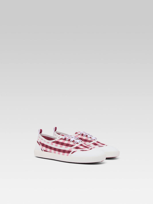 Sol - Tennis à lacets toile vichy rose et bordeaux - Image numéro 4