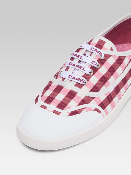 Sol - Tennis à lacets toile vichy rose et bordeaux - Image numéro 2