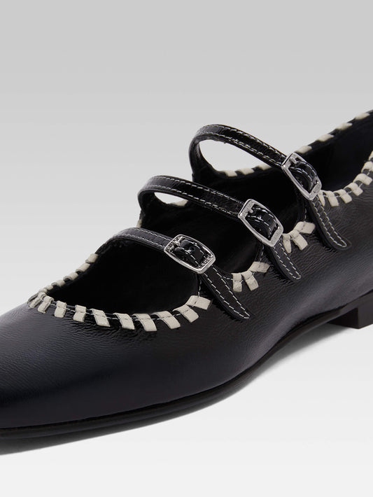 Ariana s - Black and ivory naplack leather Mary Janes - Image number 3