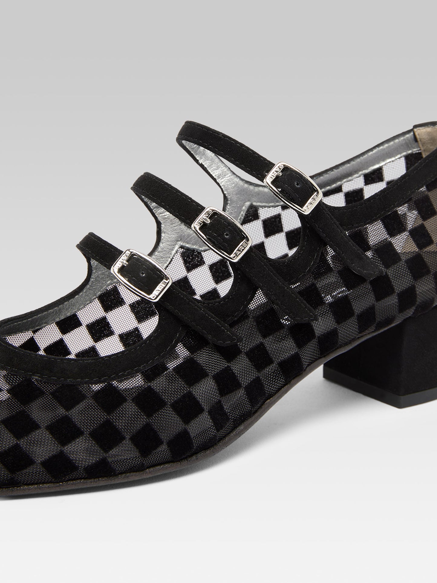 Kinight -  Black checkered suede and mesh Mary Janes pumps