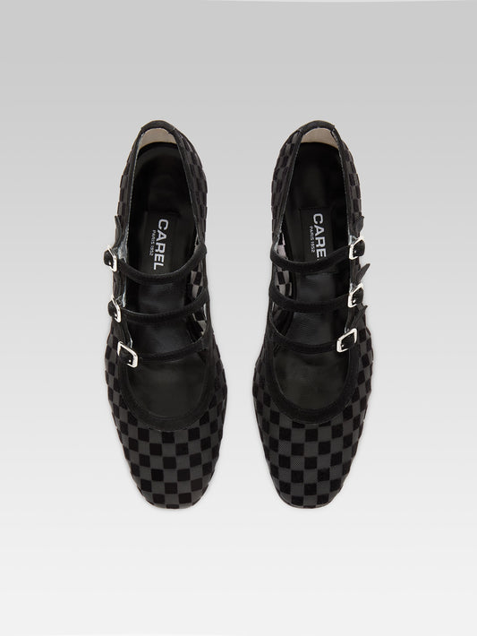 Kinight - Escarpins babies cuir velours damier résille noir - Image numéro 3