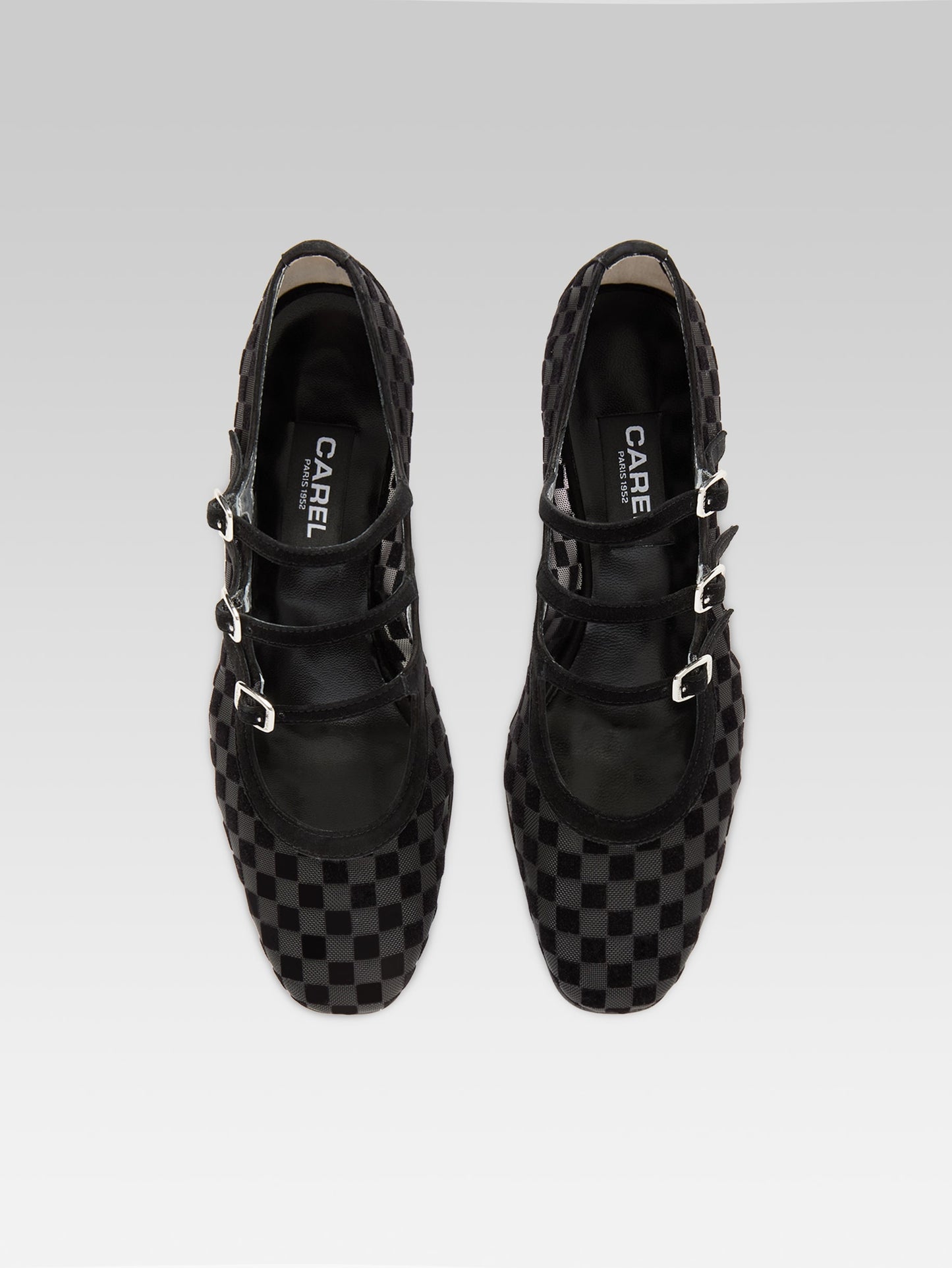 Kinight -  Black checkered suede and mesh Mary Janes pumps
