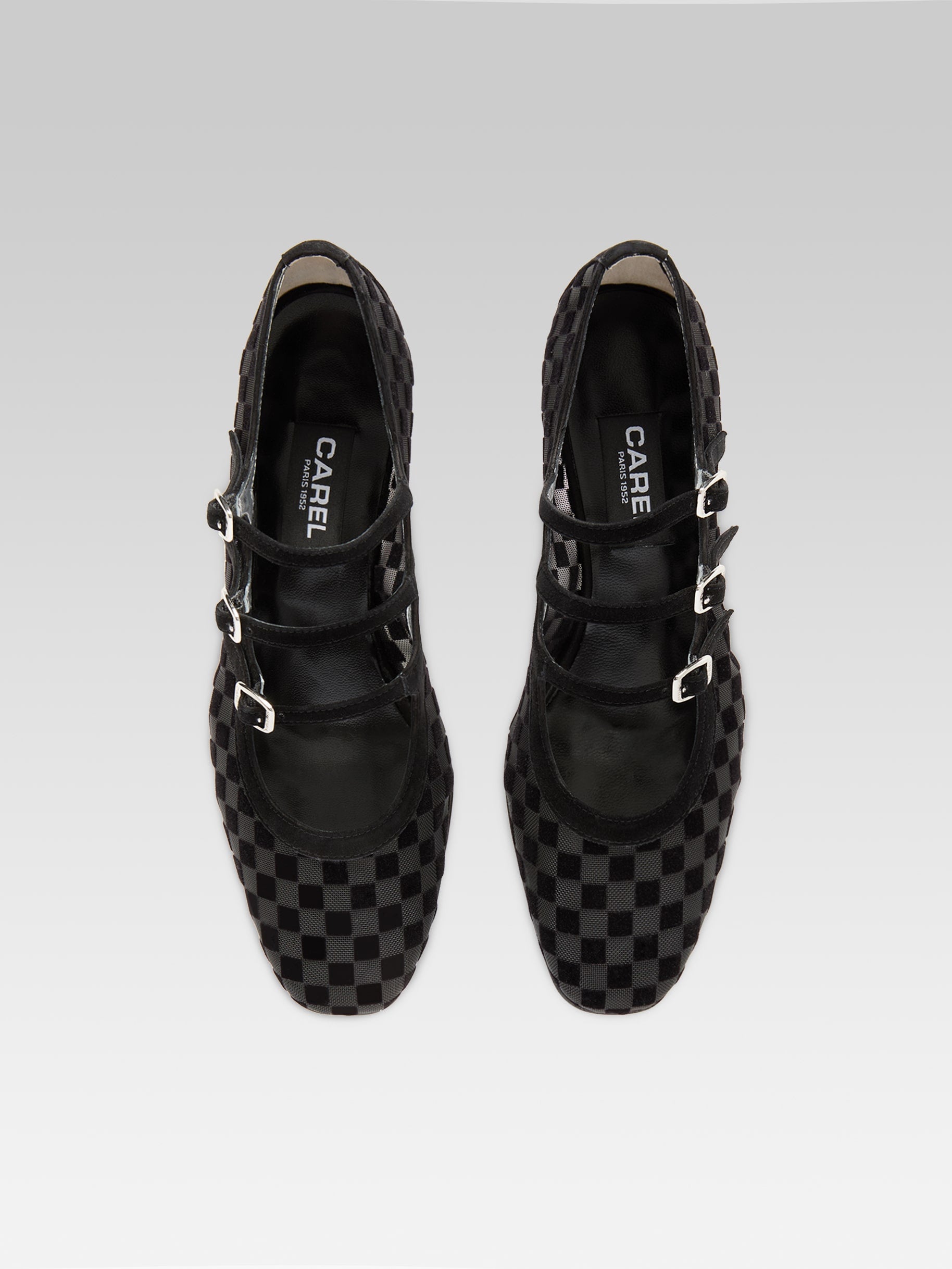 Kinight -  Black checkered suede and mesh Mary Janes pumps - Image number 3