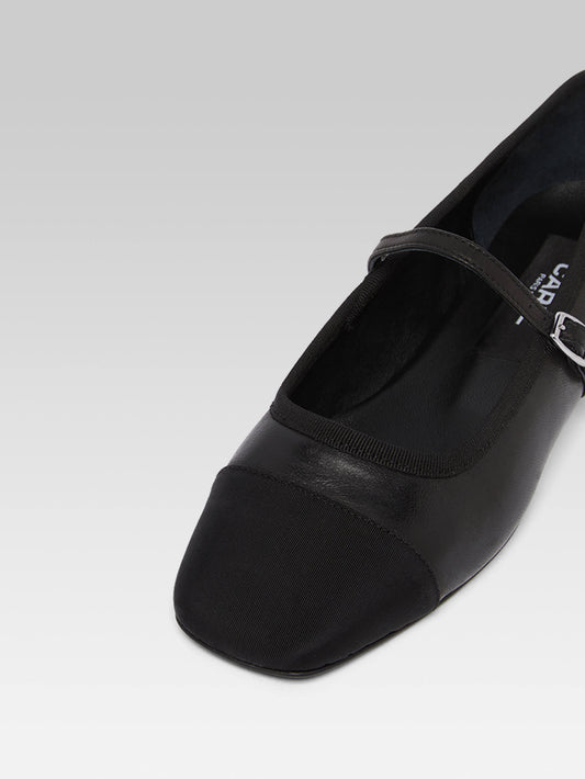 Gisele - Black leather and grosgrain Mary Janes ballet flats - Image number 2