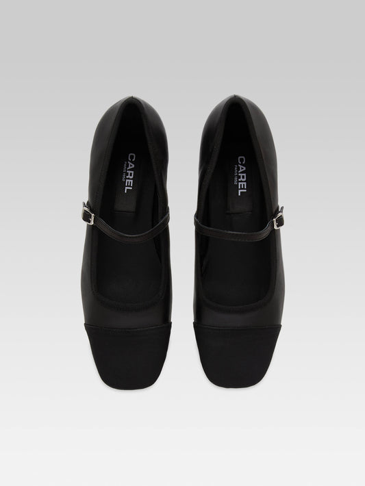 Gisele - Black leather and grosgrain Mary Janes ballet flats - Image number 3