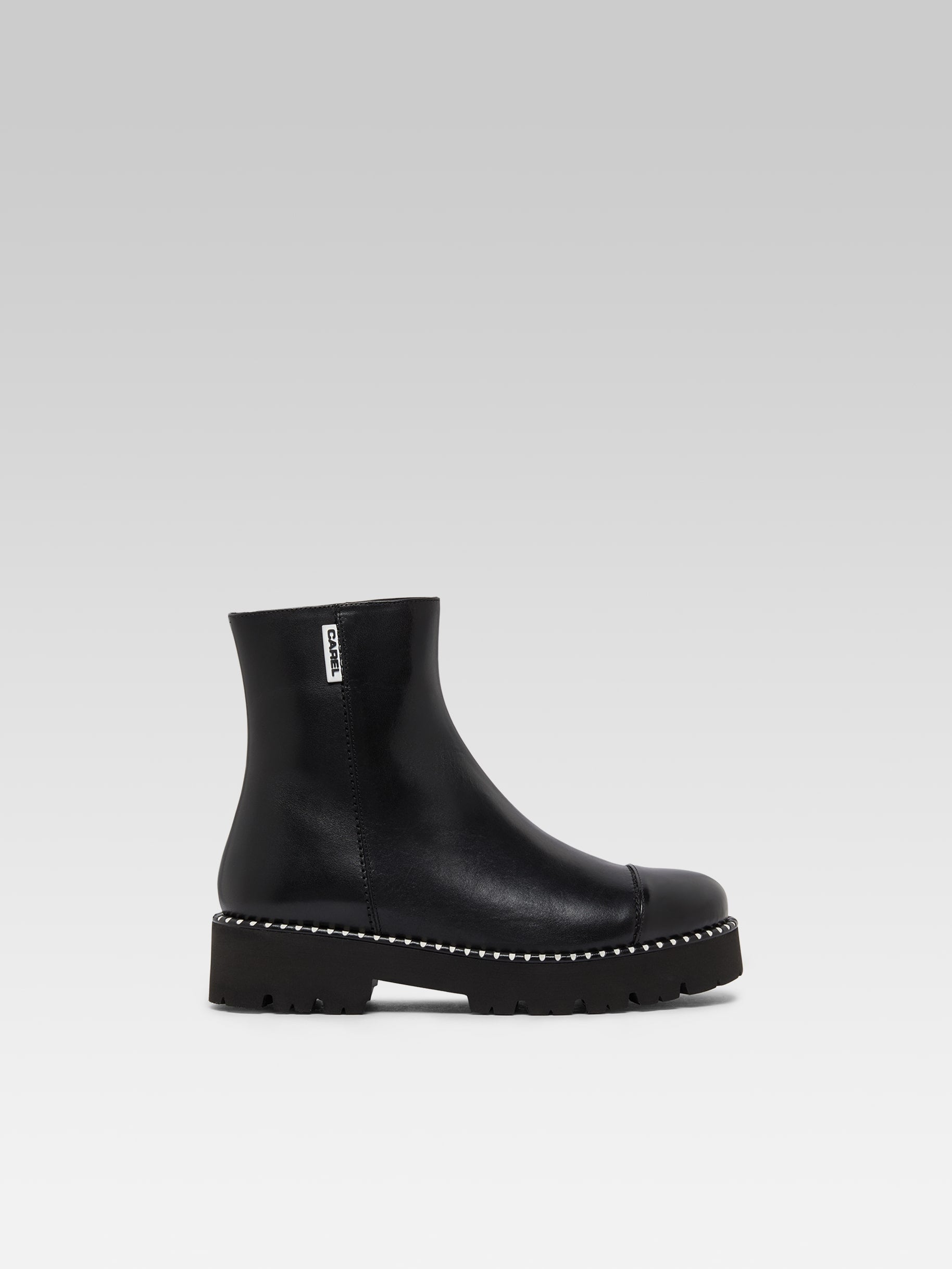 Chouchou - Black nappa glossy leather ankle boots with stitching
