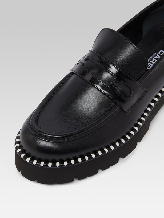 Marion - Mocassins cuir et cuir glacé noir avec surpiqûres - Image numéro 2