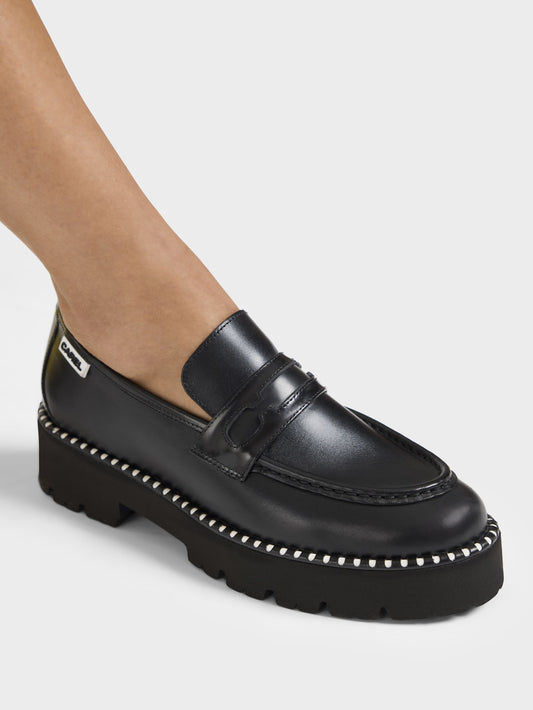Marion - Mocassins cuir et cuir glacé noir avec surpiqûres - Image numéro 8
