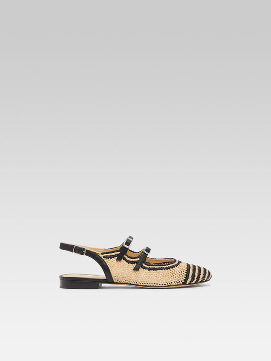 Balma - Black and natural raffia slingback Mary Janes