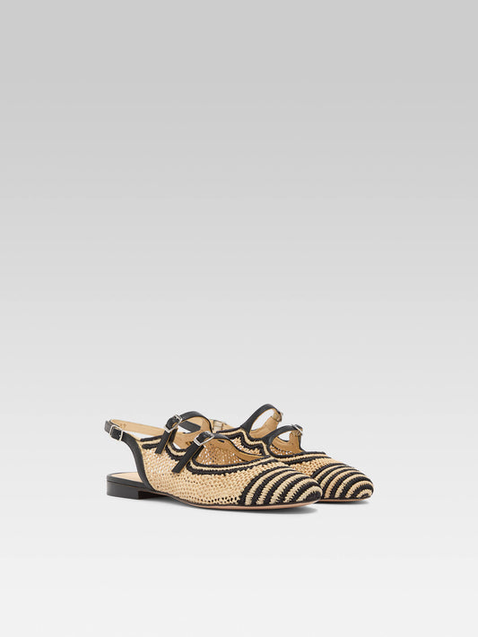 Balma - Black and natural raffia slingback Mary Janes - Image number 3