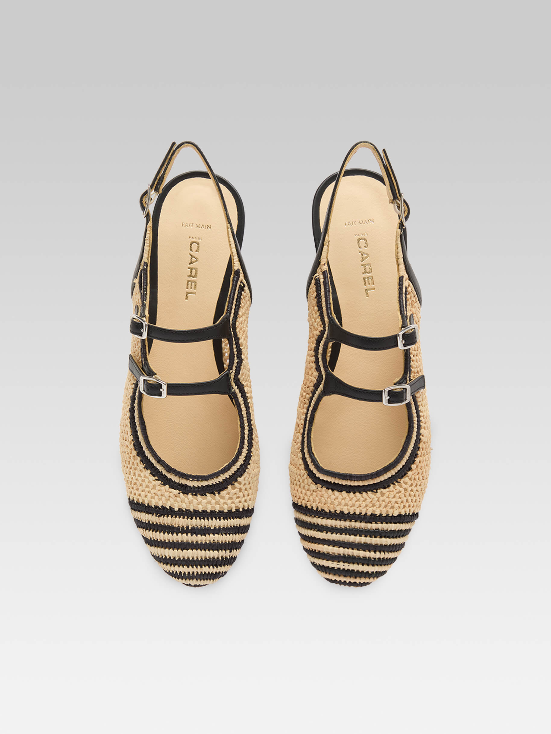 Balma - Black and natural raffia slingback babies - Image number 4