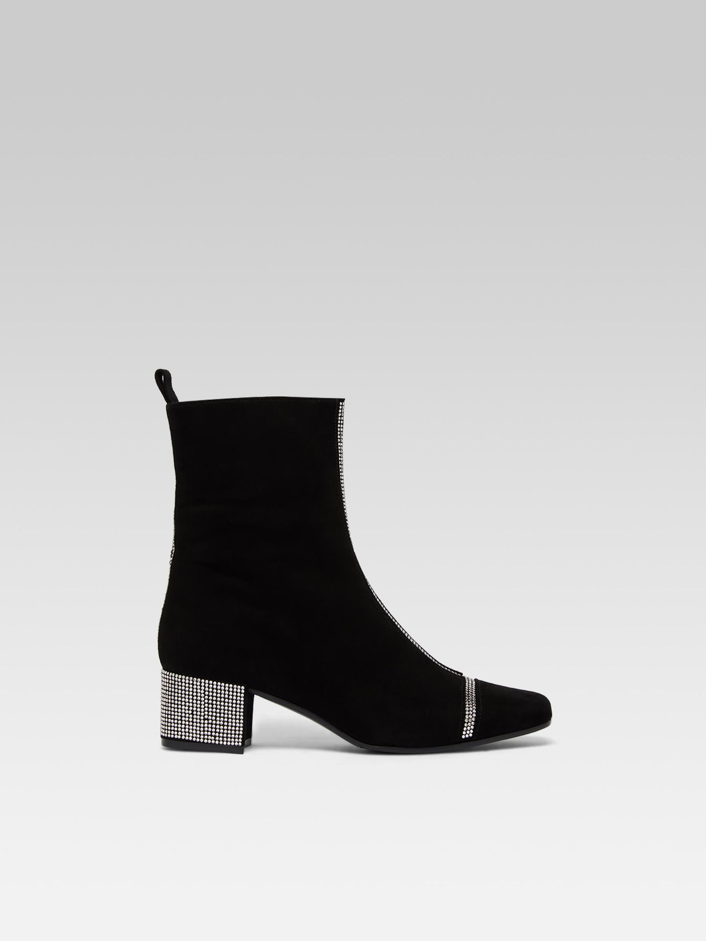 Audrey - Black suede ankle boots embellished with crystals by Swarovski®