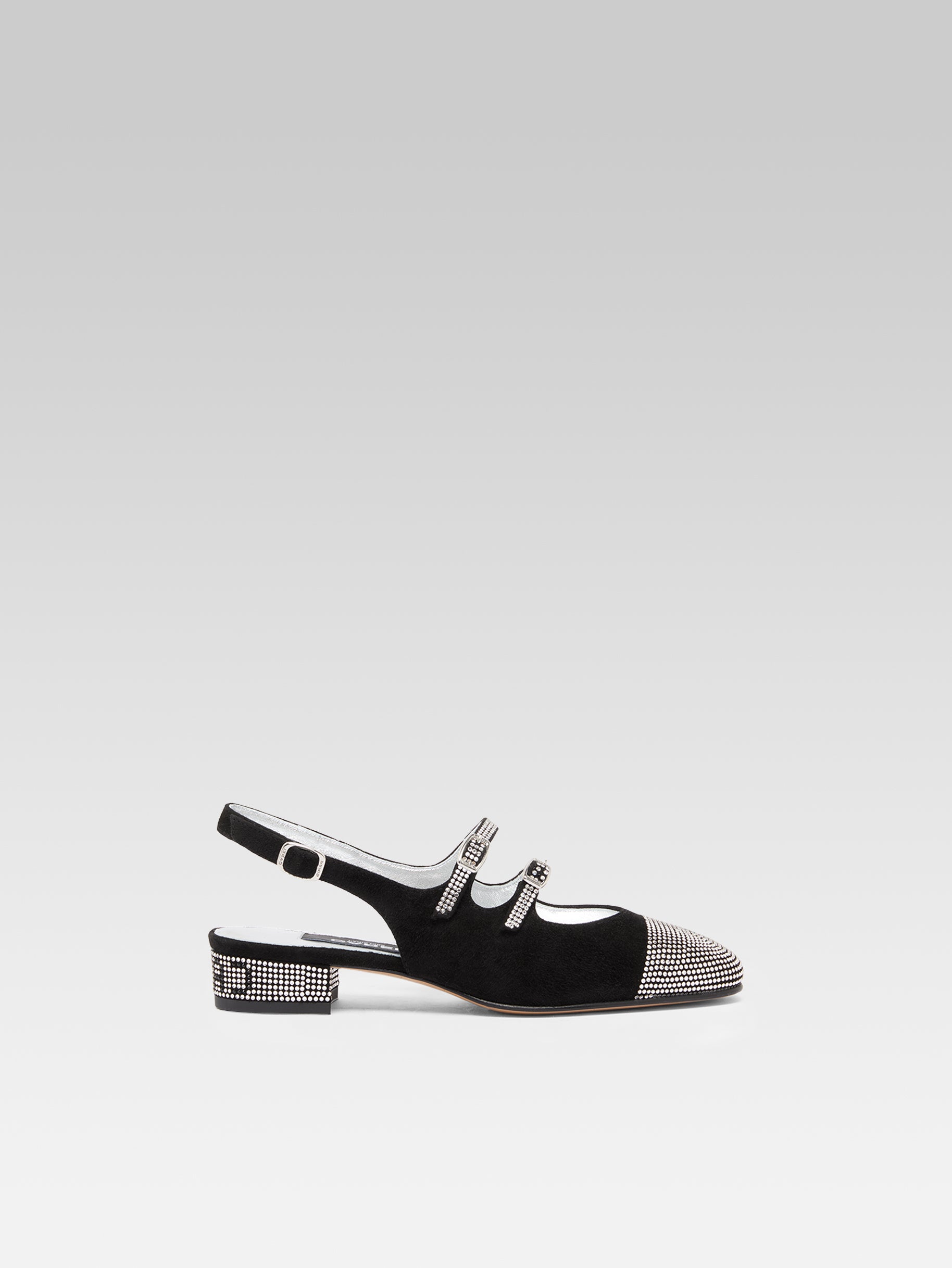 Peche - Black suede slingback Mary Janes embellished with crystals by Swarovski® 