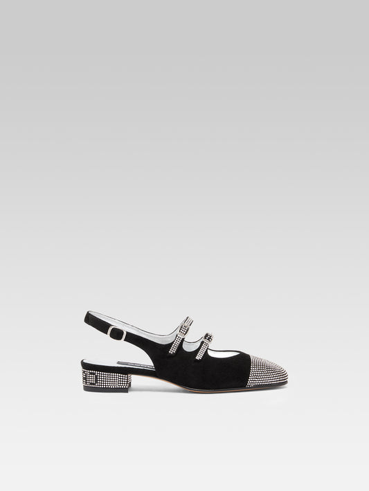 Peche - Black suede slingback Mary Janes embellished with crystals by Swarovski® 