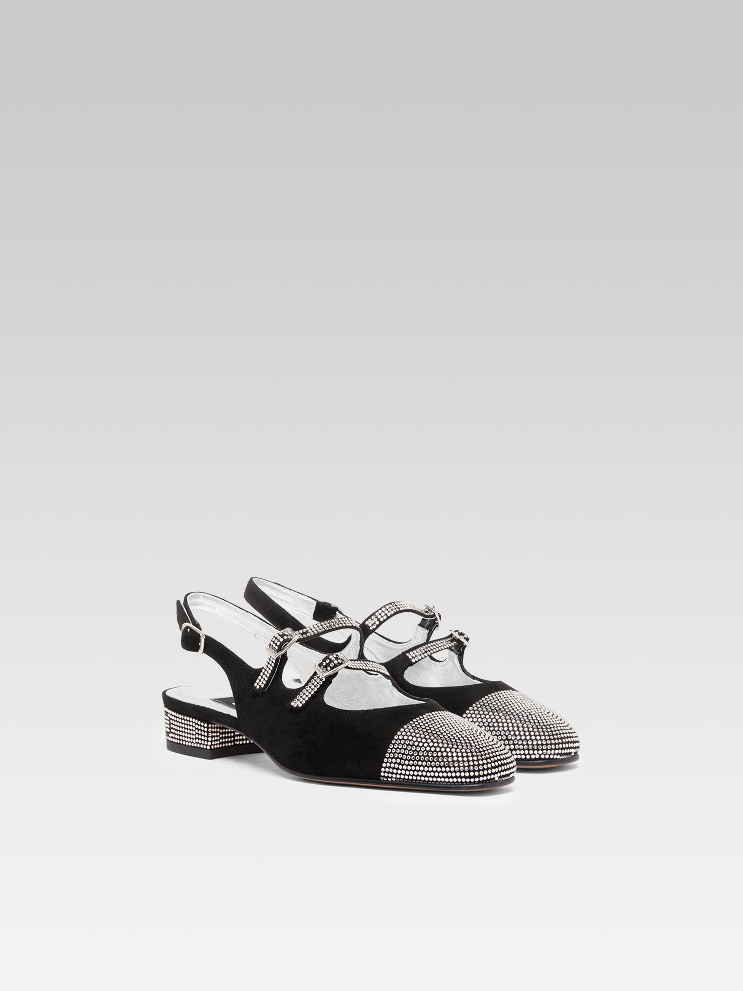 Peche - Black suede slingback Mary Janes embellished with crystals by Swarovski® 