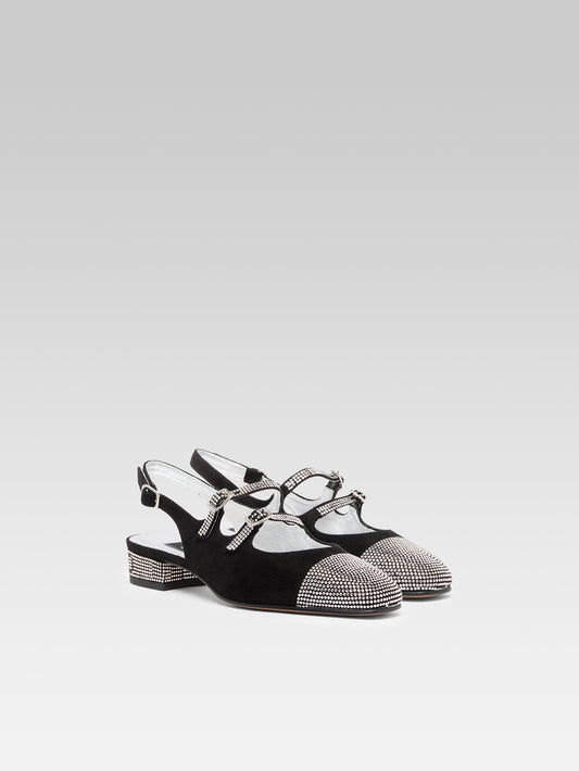 Peche - Black suede slingback Mary Janes embellished with crystals by Swarovski®  - Image number 4