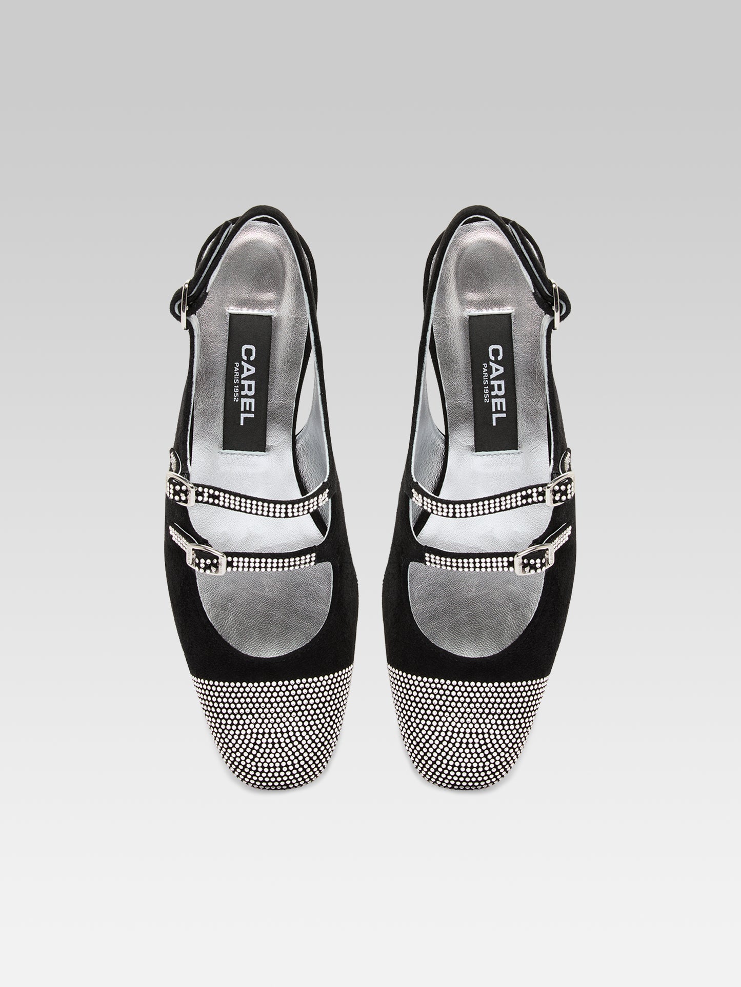 Peche - Black suede slingback Mary Janes embellished with crystals by Swarovski® 
