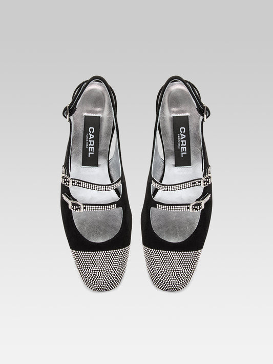 Peche - Black suede slingback Mary Janes embellished with crystals by Swarovski®  - Image number 3