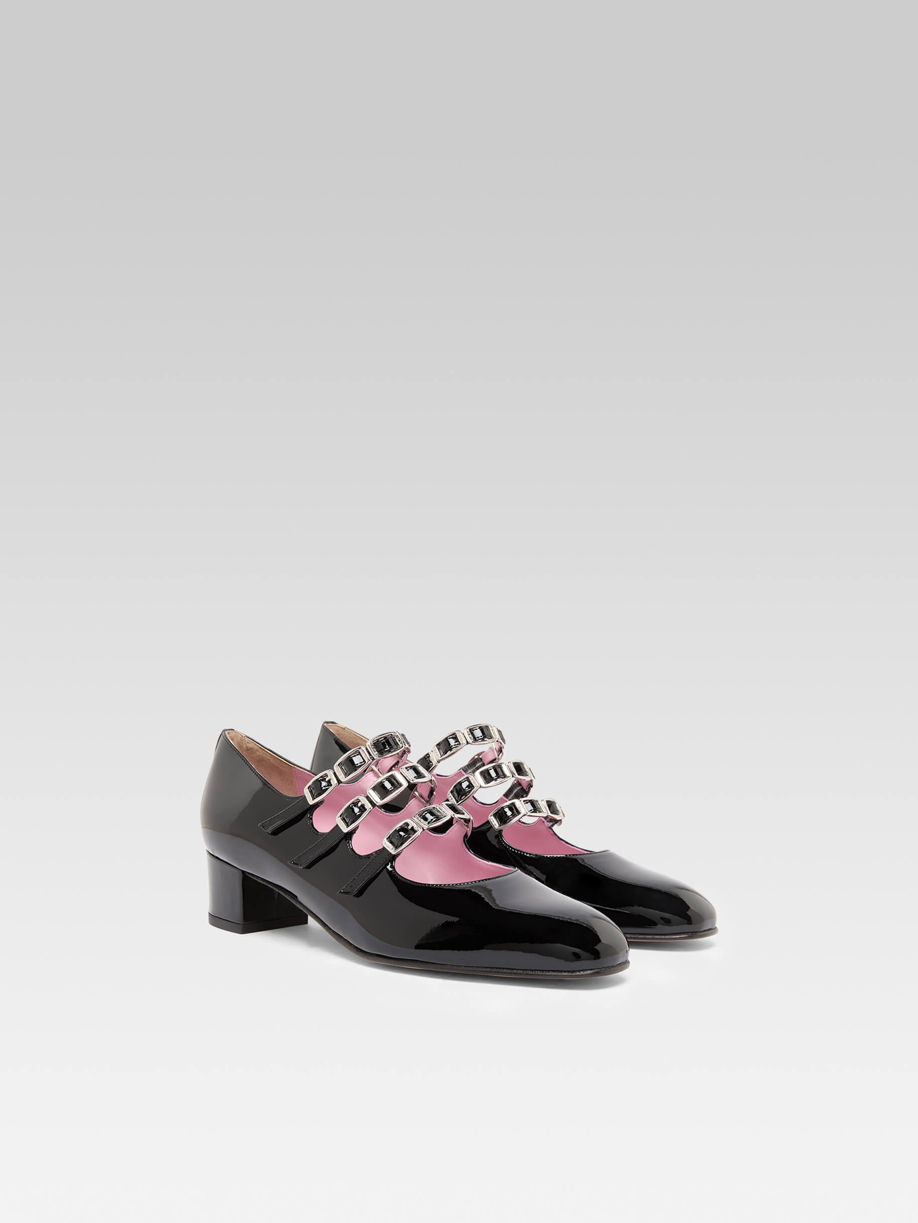 Kina - Escarpins babies cuir verni noir à boucles - Image numéro 3