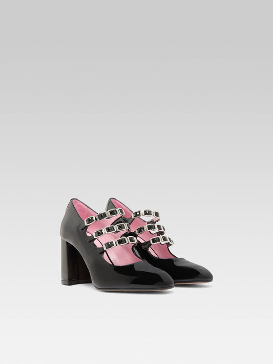 Keel - Escarpins babies cuir verni noir à boucles - Image numéro 3