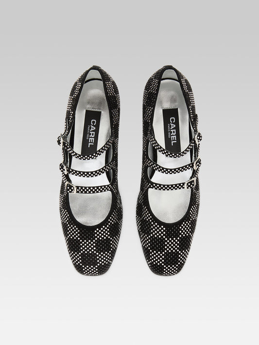 Kina - Black suede leather Mary Janes pumps embellished with crystals by Swarovski® - Image number 4