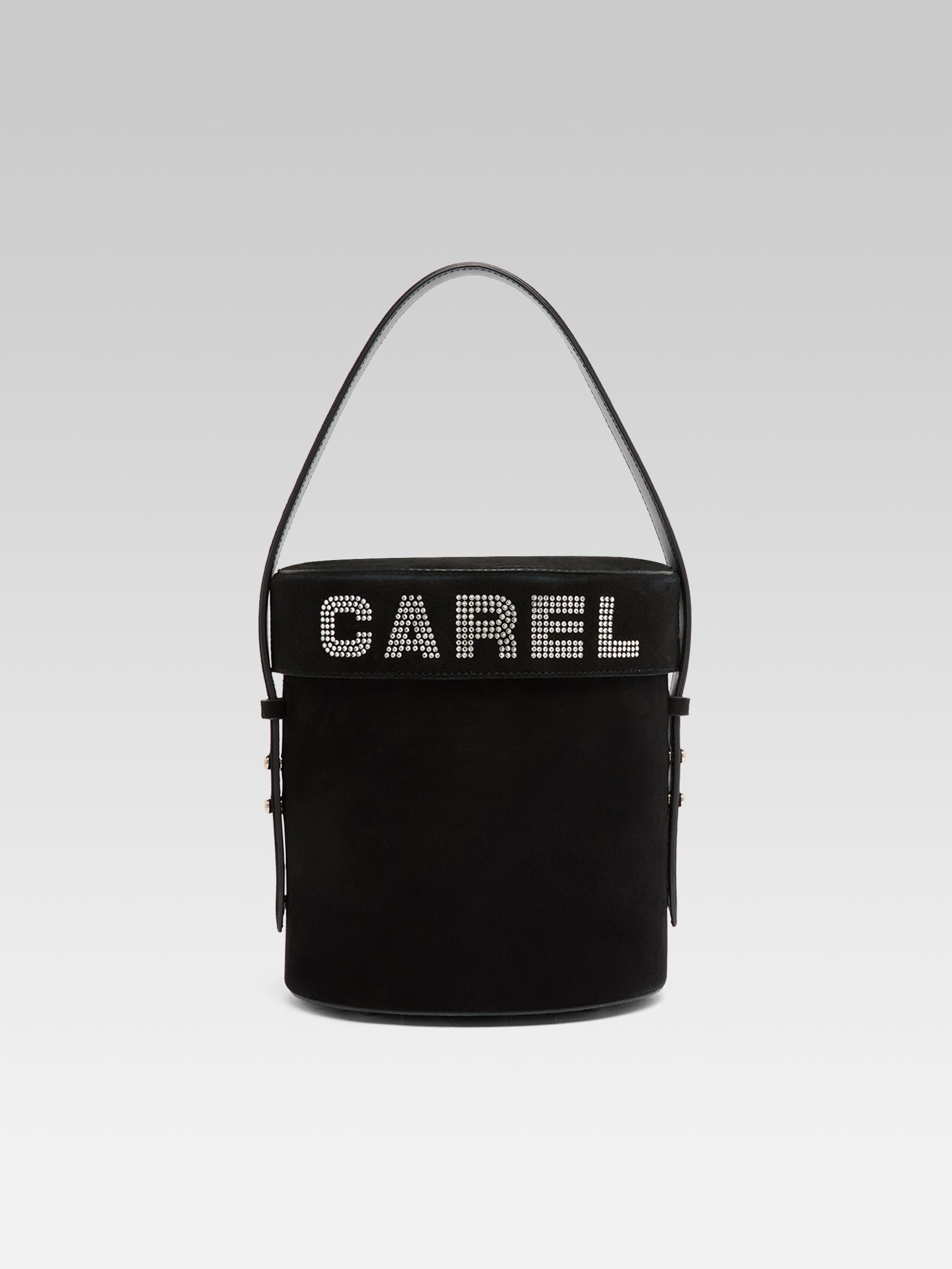 Bibi - Black suede leather bucket bag embellished with crystals by Swarovski®  - Image number 2