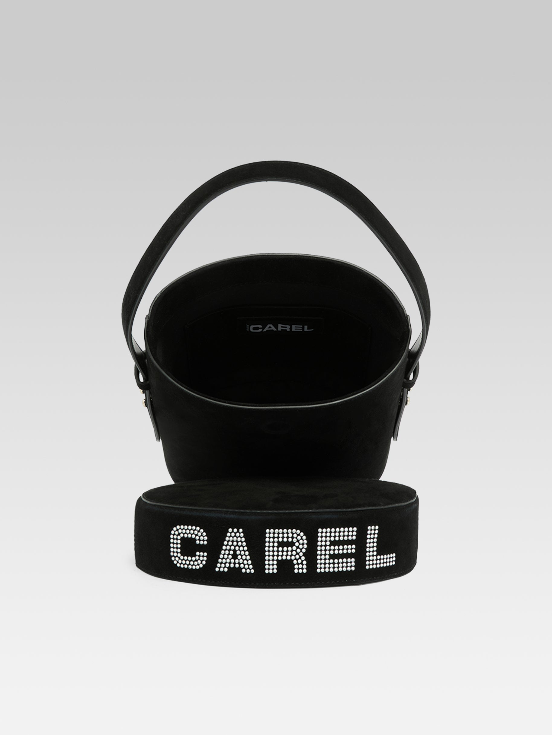 Bibi - Black suede leather bucket bag embellished with crystals by Swarovski®  - Image number 4