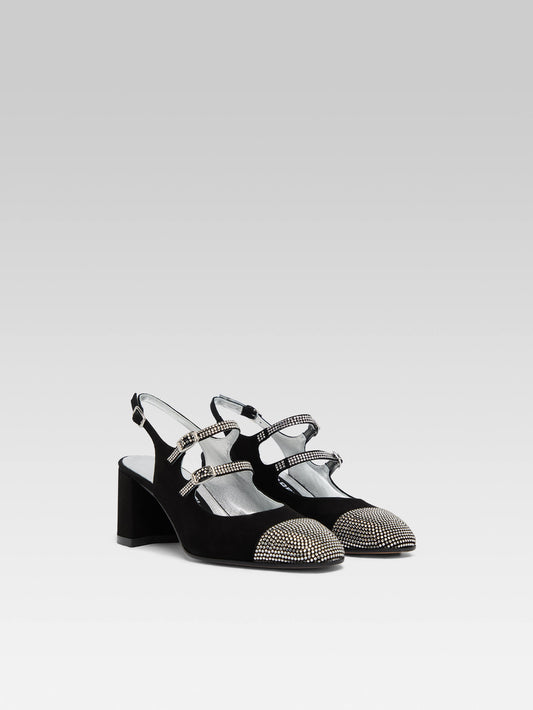 Banana - Black suede leather slingback Mary Janes embellished with crystals by Swarovski®  - Image number 2