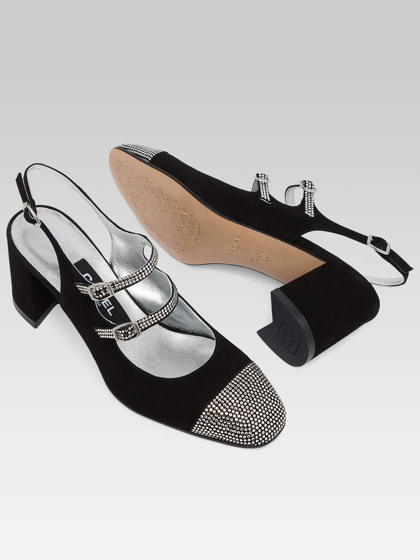 Banana  - Babies slingback cuir velours noir et orné de cristaux Swarovski®