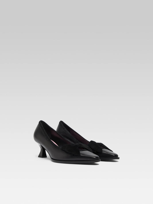 Comtesse - Escarpins cuir noir à noeud - Image numéro 4