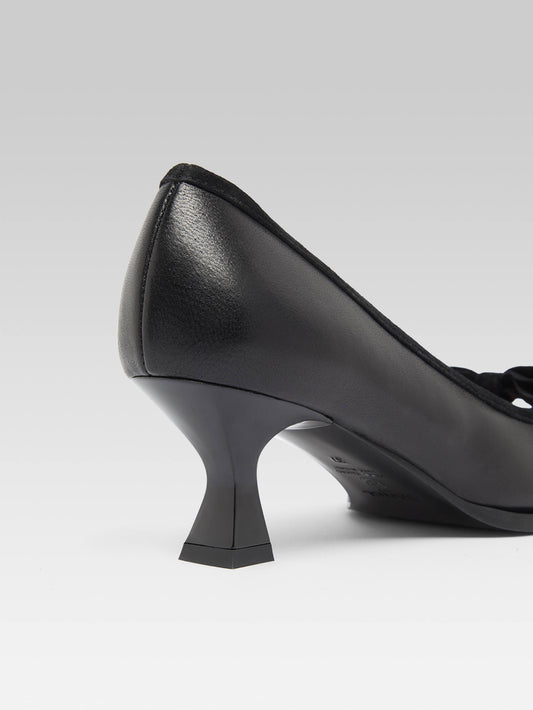 Comtesse - Escarpins cuir noir à noeud - Image numéro 5