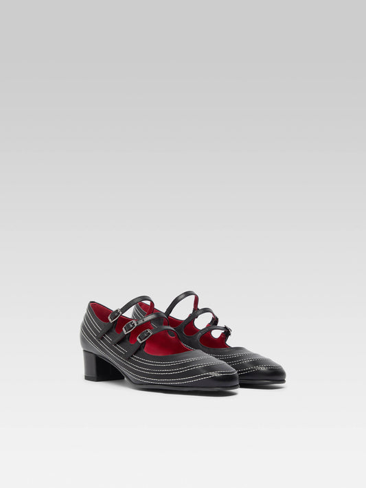 Kina Moto - Black leather Mary Janes pumps with stitching - Image number 4