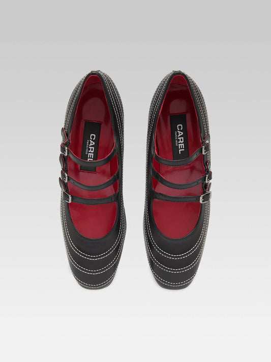 Kina Moto - Black leather Mary Janes pumps with stitching - Image number 3