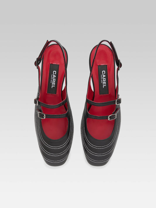 Peche Moto - Black leather slingback Mary Janes with stitching - Image number 4