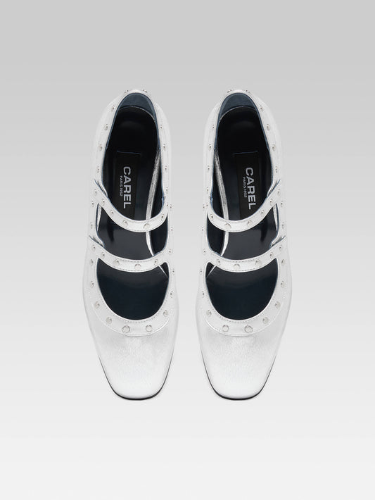 Lella - Silver laminated leather Mary Janes with studs - Image number 3