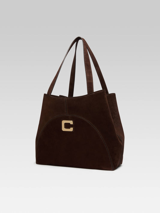 Clemenceau - Mocha brown suede leather tote bag - Image number 5