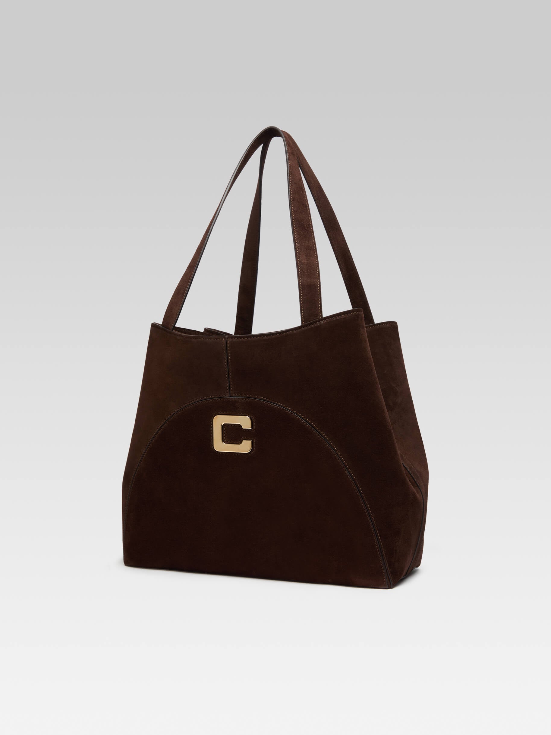 Clemenceau - Sac cabas cuir velours marron - Image numéro 5