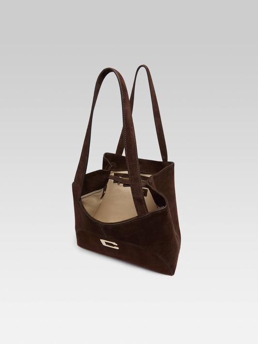 Clemenceau - Mocha brown suede leather tote bag - Image number 4