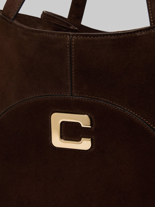 Clemenceau - Mocha brown suede leather tote bag - Image number 6