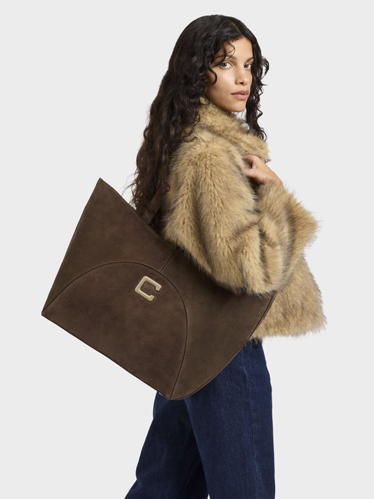 Clemenceau - Mocha brown suede leather tote bag - Image number 3