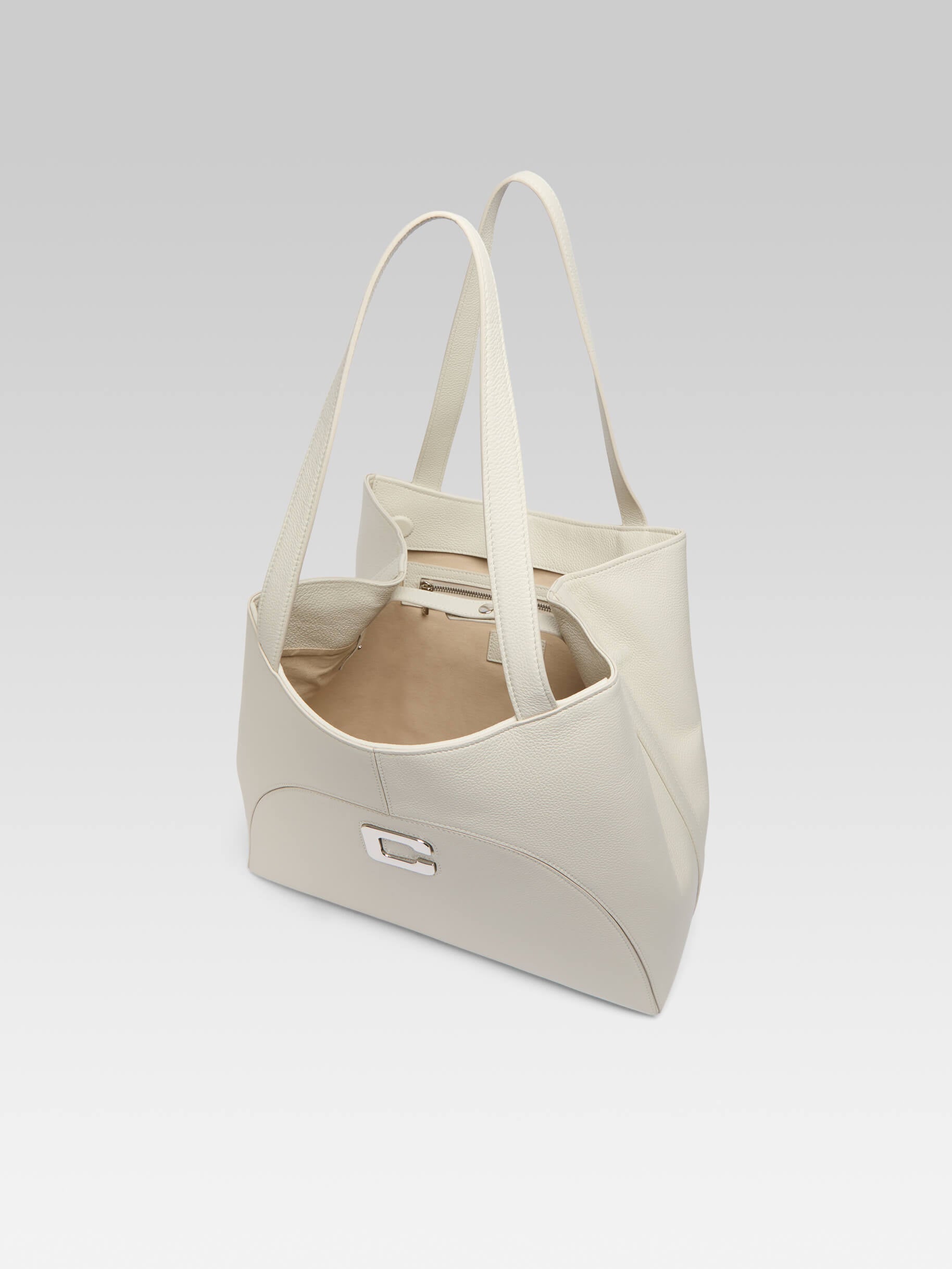 Clemenceau - Ivory grained leather tote bag  - Image number 3